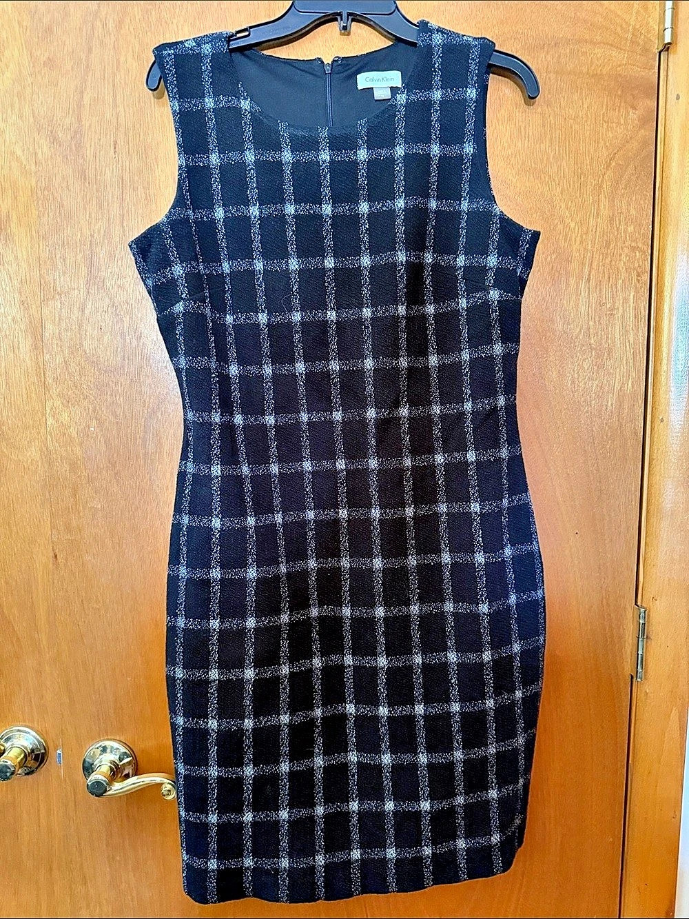 Calvin Klein Plaid Sleeveless Sheath Dress Mini Dress Black & whiteSize 12